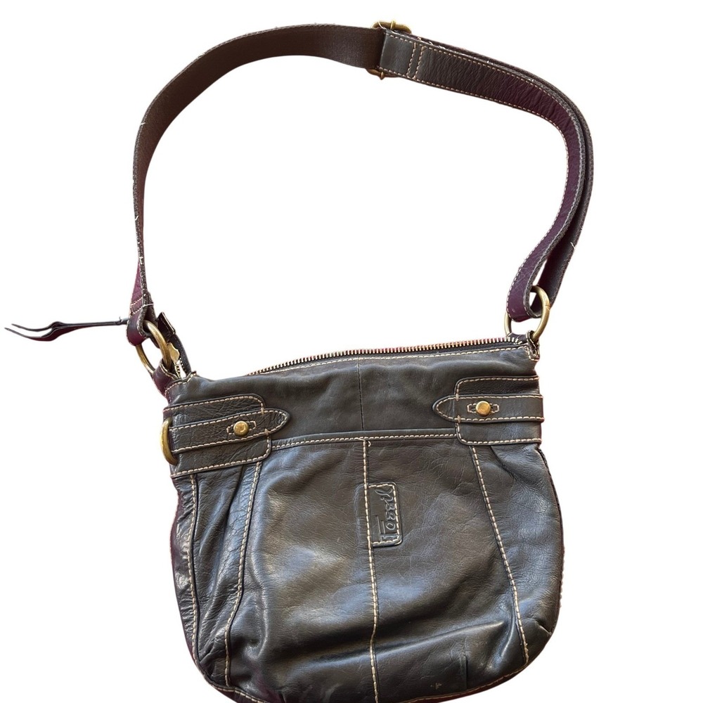 Fossil Women's Leather Crossbody Bag Brown‎ Paisley Brass Hardware Grunge Boho